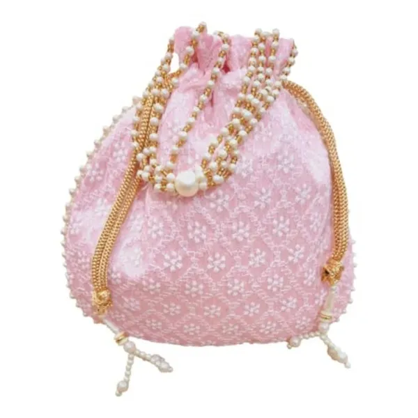 Pack_of_2_Baby_Pink_Chikankari_Raw_Silk_Drawstring_Rajasthani_Style_Potli_Bag_|_Bridal_Clutch_Purse_For_Women