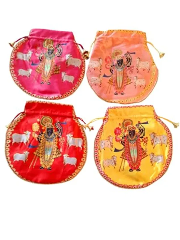 Pack_of_3_Multicolor_Shrinathji_Digital_Print_Potli_Bags_For_Gift,_Shagun_With_Pearl_Handle