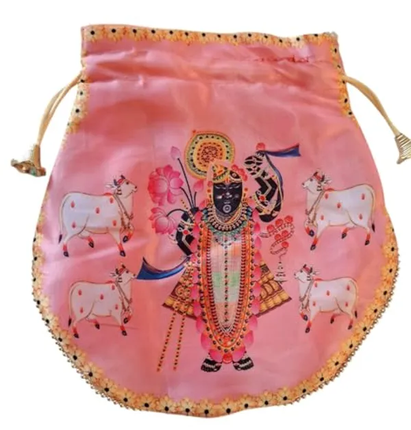 Pack_of_3_Multicolor_Shrinathji_Digital_Print_Potli_Bags_For_Gift,_Shagun_With_Pearl_Handle