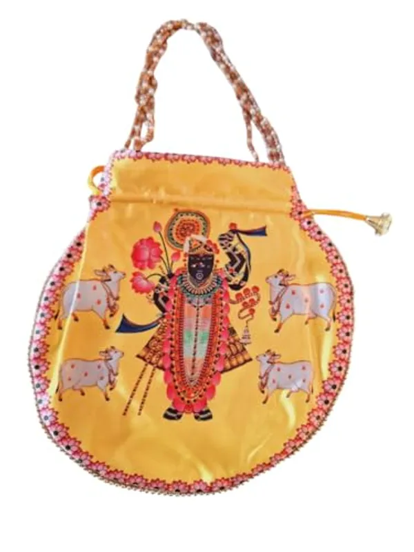 Pack_of_3_Multicolor_Shrinathji_Digital_Print_Potli_Bags_For_Gift,_Shagun_With_Pearl_Handle