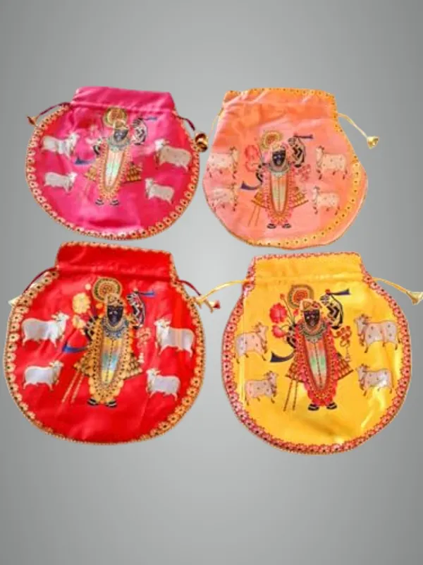Pack_of_3_Multicolor_Shrinathji_Digital_Print_Potli_Bags_For_Gift,_Shagun_With_Pearl_Handle