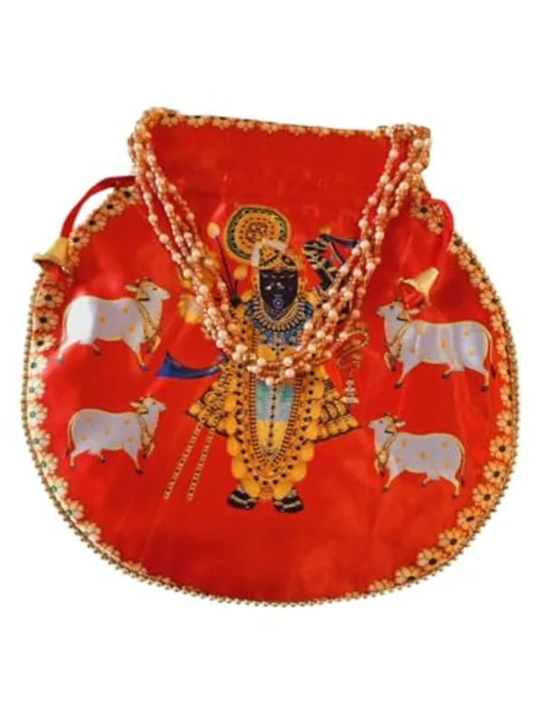 Pack_of_3_Multicolor_Shreenathji_Designer_Silk_Potli_With_Belt