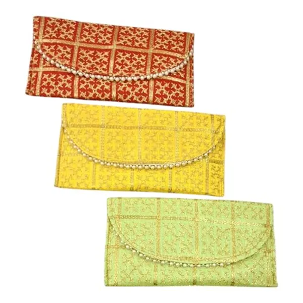 Pack_Of_2_Multicolor_Embroidery_Checks_Design_Wedding_Return_Gift_Clutch_For_Women