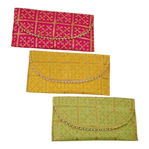 Pack_Of_2_Multicolor_Embroidery_Checks_Design_Wedding_Return_Gift_Clutch_For_Women