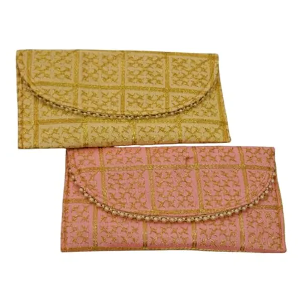 Pack_Of_2_Multicolor_Embroidery_Checks_Design_Wedding_Return_Gift_Clutch_For_Women