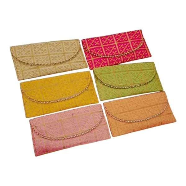 Pack_Of_2_Multicolor_Embroidery_Checks_Design_Wedding_Return_Gift_Clutch_For_Women