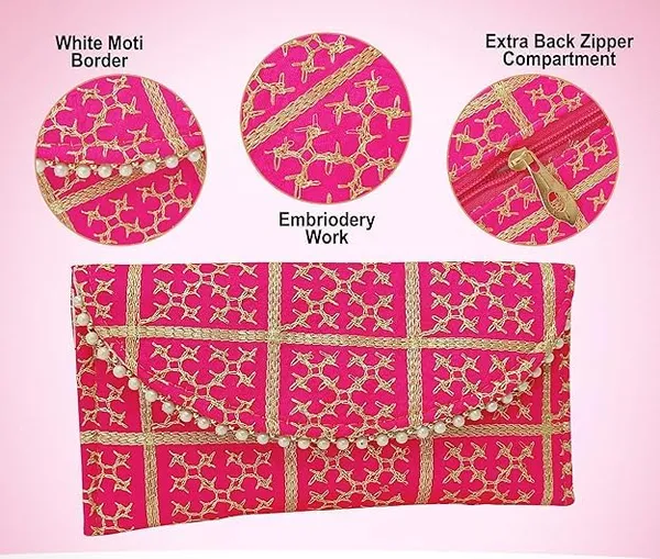 Pack_Of_2_Multicolor_Embroidery_Checks_Design_Wedding_Return_Gift_Clutch_For_Women