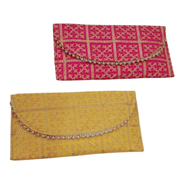 Pack_Of_2_Multicolor_Embroidery_Checks_Design_Wedding_Return_Gift_Clutch_For_Women