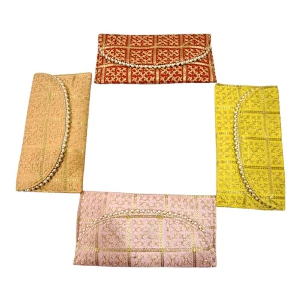 Pack_Of_2_Multicolor_Embroidery_Checks_Design_Wedding_Return_Gift_Clutch_For_Women