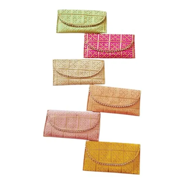 Pack_Of_2_Multicolor_Embroidery_Checks_Design_Wedding_Return_Gift_Clutch_For_Women