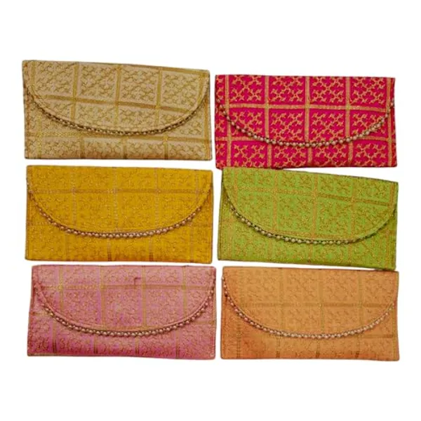 Pack_Of_2_Multicolor_Embroidery_Checks_Design_Wedding_Return_Gift_Clutch_For_Women
