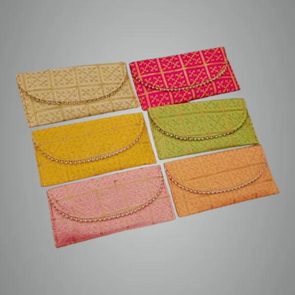 Pack_Of_2_Multicolor_Embroidery_Checks_Design_Wedding_Return_Gift_Clutch_For_Women