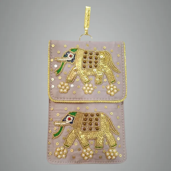 Fade_Pink_Womens_Pearl_Silk_Saree_Mobile_Pouch_With_Waist_Clip_|_Designer_Pearl_Beads_Studded_Handmade_Mobile_Pouch_With_Elephant_Embroidery