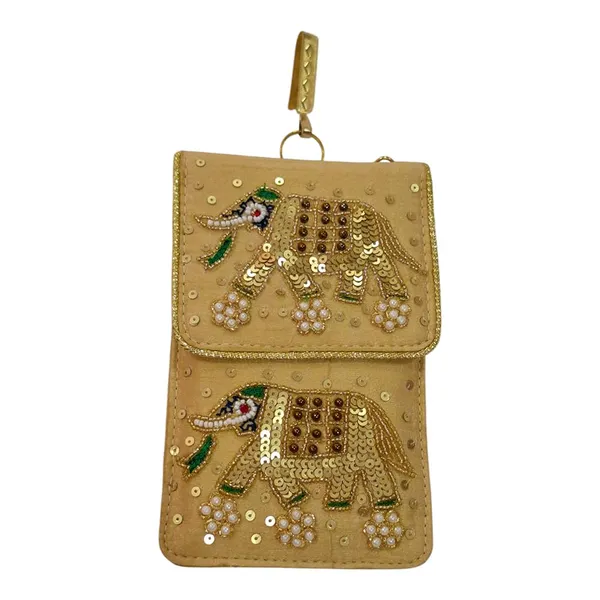 Golden_Womens_Pearl_Silk_Saree_Mobile_Pouch_With_Waist_Clip_|_Designer_Pearl_Beads_Studded_Handmade_Mobile_Pouch_With_Elephant_Embroidery