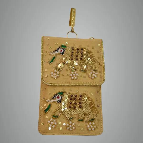 Golden_Womens_Pearl_Silk_Saree_Mobile_Pouch_With_Waist_Clip_|_Designer_Pearl_Beads_Studded_Handmade_Mobile_Pouch_With_Elephant_Embroidery