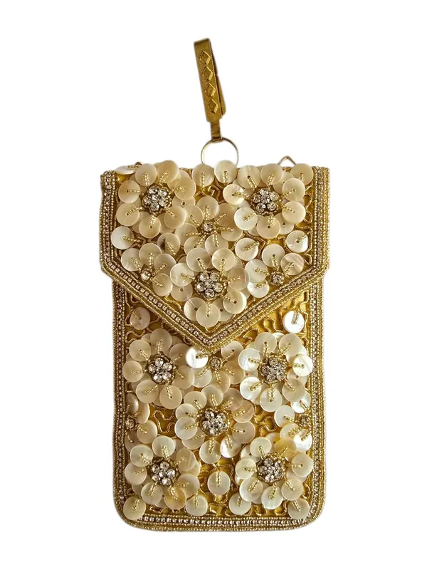 Beaded_Womens_Flower_Pearl_Silk_Saree_Mobile_Pouch_With_Waist_Clip_and_Sling|_Designer_Pearl_Beads_Studded_Handmade_Mobile_Pouch_With_Embroidery