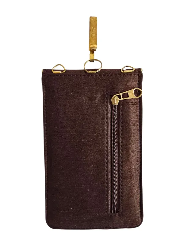 Brown_Womens_Pearl_Silk_Saree_Mobile_Pouch_With_Waist_Clip_|_Designer_Pearl_Beads_Studded_Handmade_Mobile_Pouch_With_Elephant_Embroidery