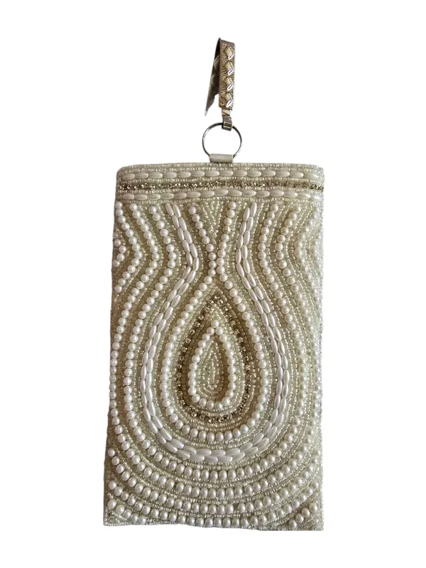 Cream_Ethnic_Mobile_Pouch_with_Moti_and_Bead_Work_Waist_Clip_Hook_&_Sling_Chain_(removable)_|_Ladies_Women’s_Handbag_Wallet_Sling_Purse_|_Party_Wedding_Festival_Giveaways_Gift
