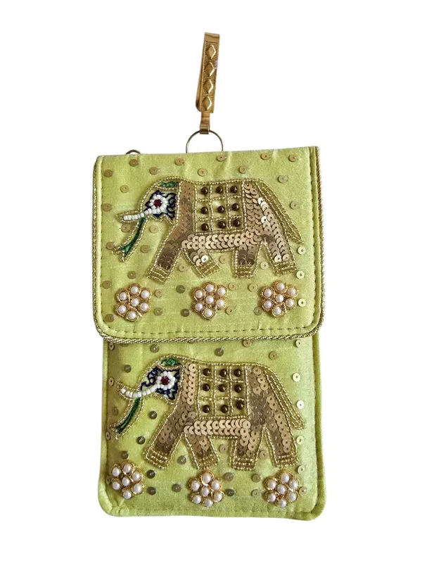 Fluorescent_Womens_Pearl_Silk_Saree_Mobile_Pouch_With_Waist_Clip_|_Designer_Pearl_Beads_Studded_Handmade_Mobile_Pouch_With_Elephant_Embroidery