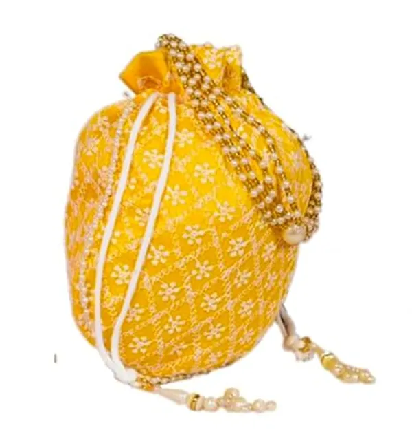 Yellow_Chikankari_Raw_Silk_Drawstring_Rajasthani_Style_Potli_Bag_|_Bridal_Clutch_Purse_For_Women