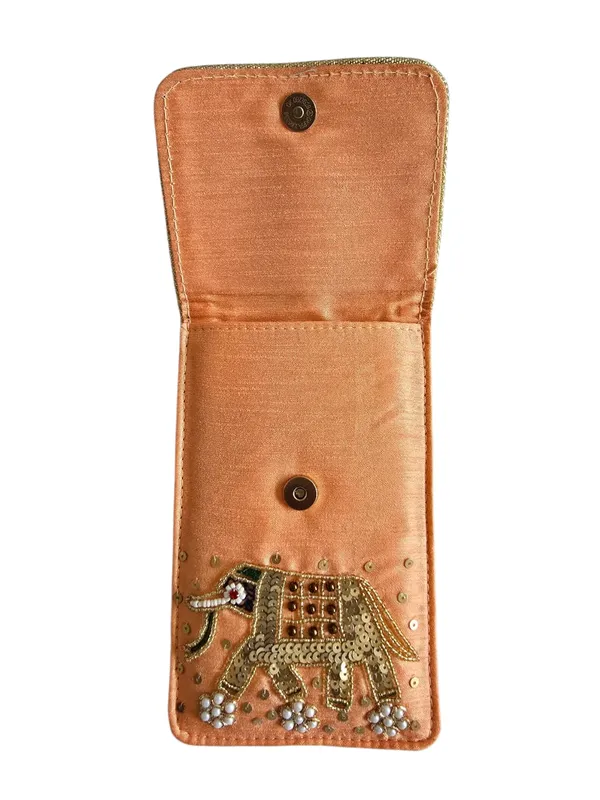 Orange_Womens_Pearl_Silk_Saree_Mobile_Pouch_With_Waist_Clip_|_Designer_Pearl_Beads_Studded_Handmade_Mobile_Pouch_With_Elephant_Embroidery
