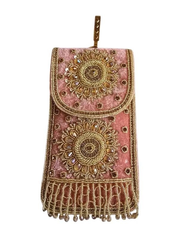 Pink_Mobile_Pouch_Zardozi_Hand_Embroidery_With_Waist_Clip_Hook_&_Sling_Chain_(removable)_|_Ladies_Women’s_Handbag_Wallet_Sling_Purse_|_Party_Wedding_Festival_Giveaways_Gift