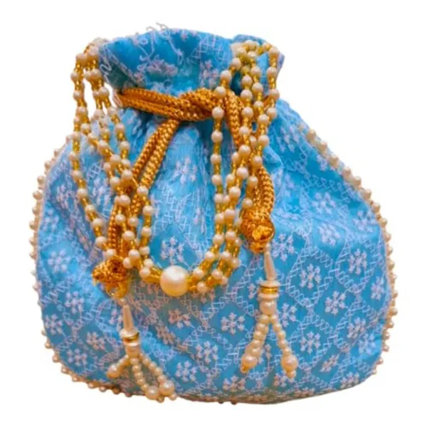 Pack_Of_2_Sky_Blue_Chikankari_Raw_Silk_Drawstring_Rajasthani_Style_Potli_Bag_|_Bridal_Clutch_Purse_For_Women
