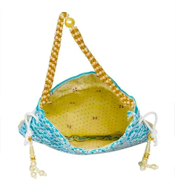Pack_Of_2_Sky_Blue_Chikankari_Raw_Silk_Drawstring_Rajasthani_Style_Potli_Bag_|_Bridal_Clutch_Purse_For_Women