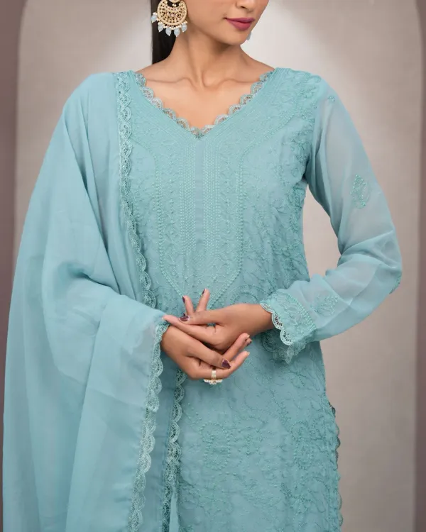Aqua_blue_Georgette_Chikankari_embroidery_3_pcs_suit_For_Women