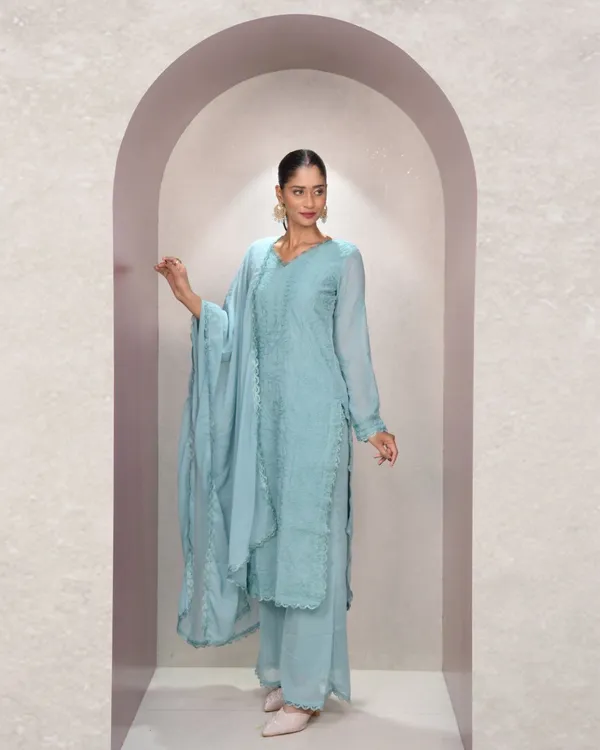 Aqua_blue_Georgette_Chikankari_embroidery_3_pcs_suit_For_Women