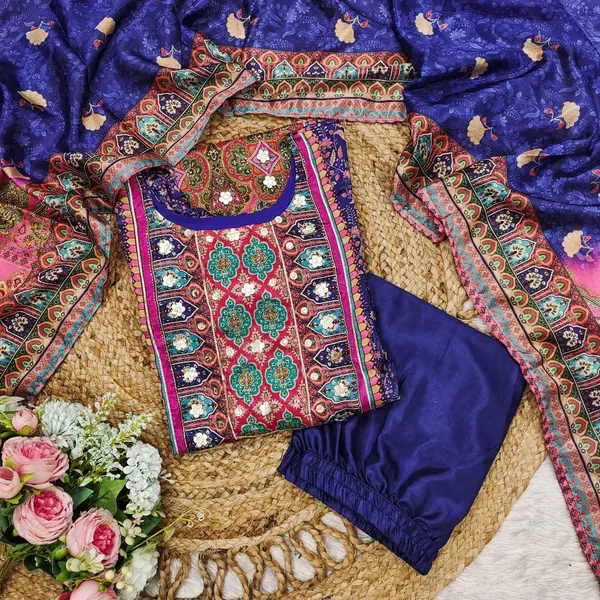Blue_Kurti_and_dupatta_are_made_from_Chinon_fabric_For_Women