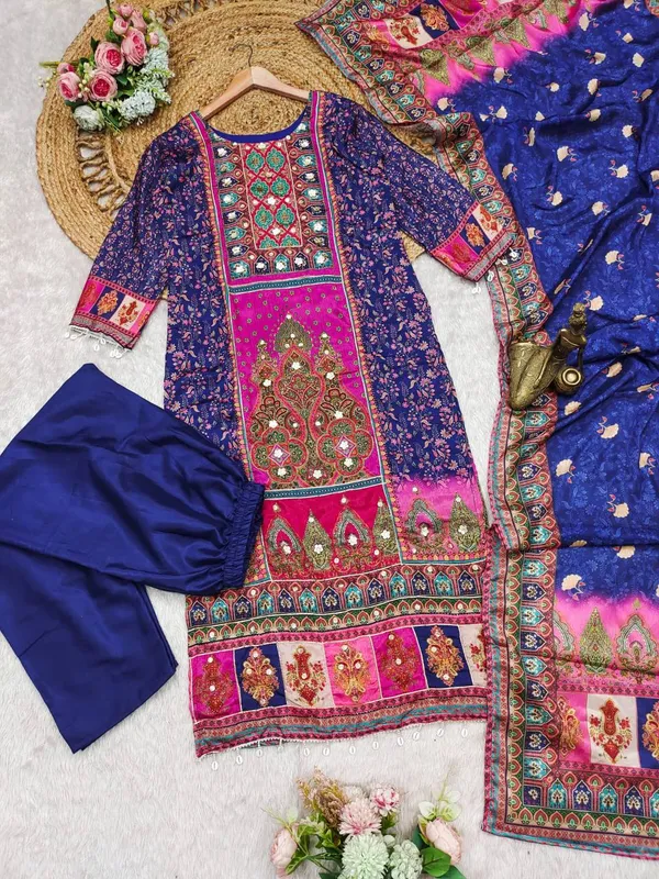 Blue_Kurti_and_dupatta_are_made_from_Chinon_fabric_For_Women