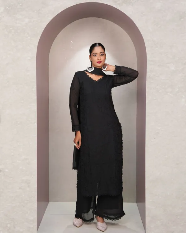 Black_Georgette_Chikankari_embroidery_3_pcs_suit_For_Women