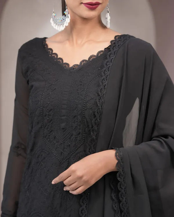 Black_Georgette_Chikankari_embroidery_3_pcs_suit_For_Women