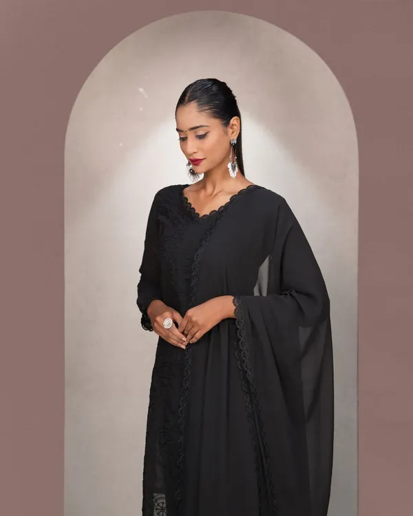 Black_Georgette_Chikankari_embroidery_3_pcs_suit_For_Women