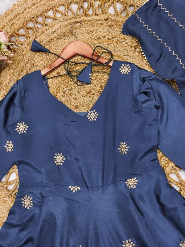 Blue_Chinon_Anarkali-style_kurti_and_dupatta_For_Women