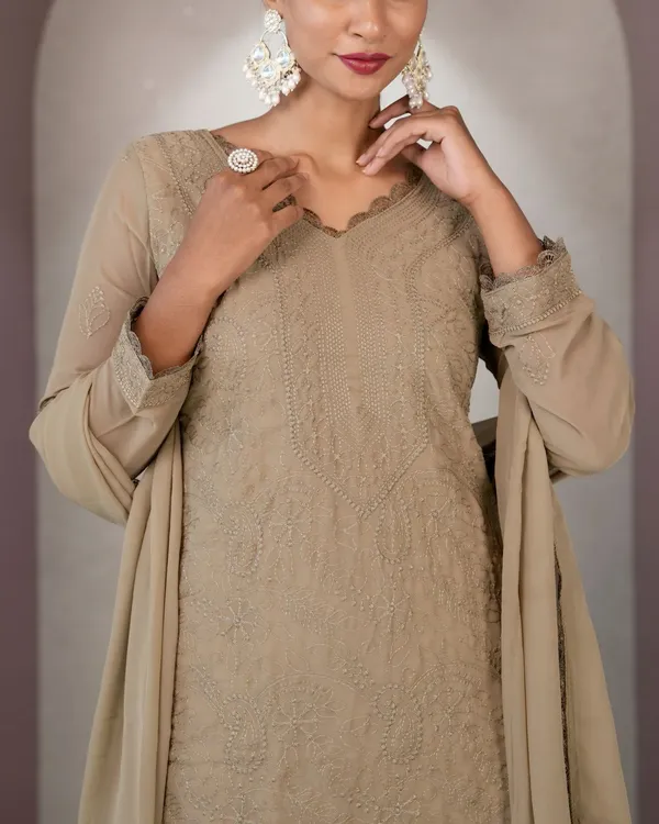 Brown_Georgette_Chikankari_embroidery_3_pcs_suit_For_Women