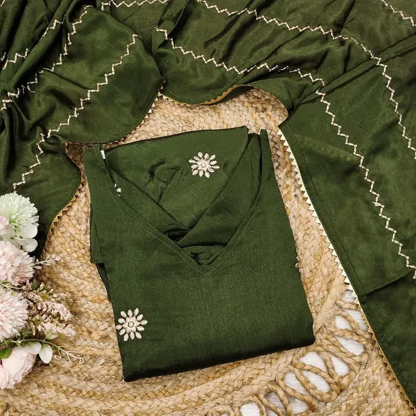 Green_Chinon_Anarkali-style_kurti_and_dupatta_For_Women