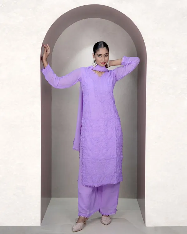 Lavender_Georgette_Chikankari_embroidery_3pcs_suit_For_Women