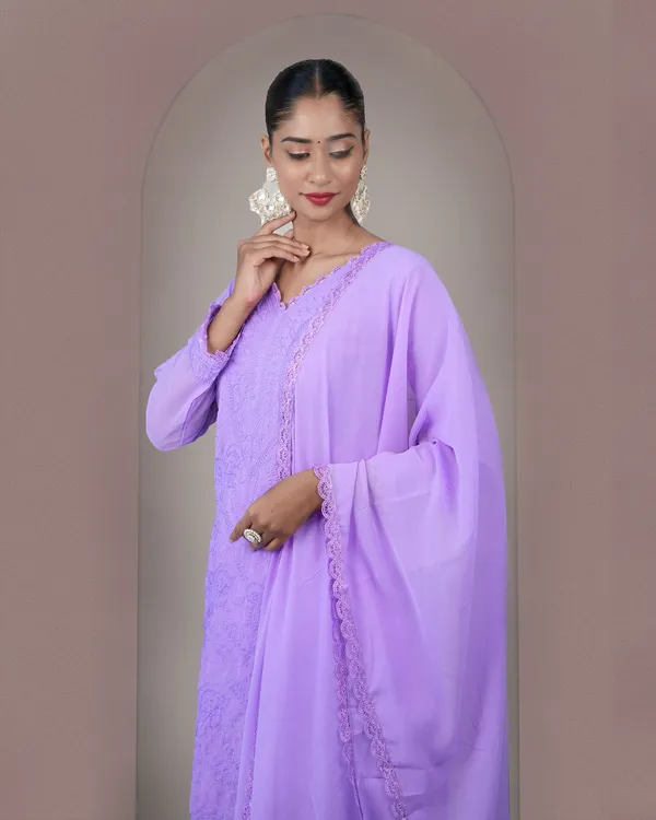 Lavender_Georgette_Chikankari_embroidery_3pcs_suit_For_Women