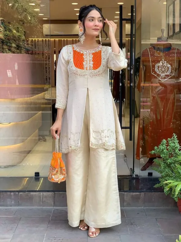 Orange_Roman_Silk_Embroidered_Kurta_Palazzo_Set_For_Women