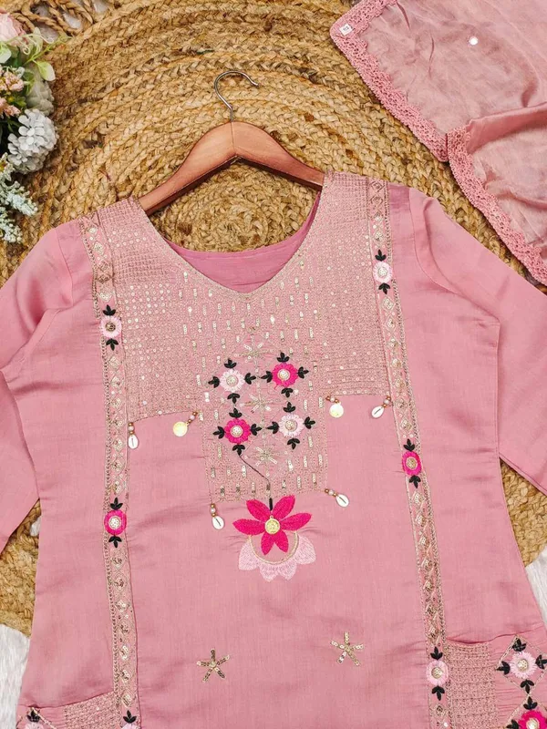 Pink_Rayon_Embroidered_&_Sequence_Work_Kurta_Pant_&_Dupatta_For_Women
