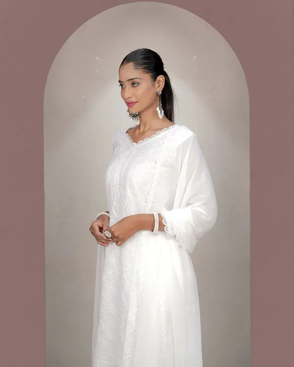 White_Georgette_Chikankari_embroidery_3_pcs_suit_For_Women