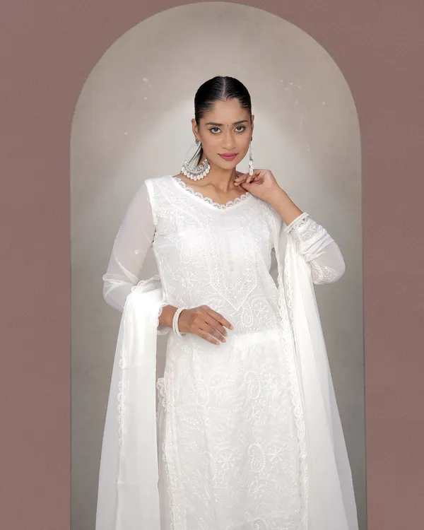 White_Georgette_Chikankari_embroidery_3_pcs_suit_For_Women