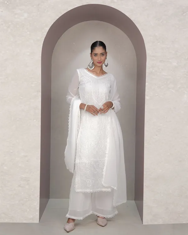 White_Georgette_Chikankari_embroidery_3_pcs_suit_For_Women