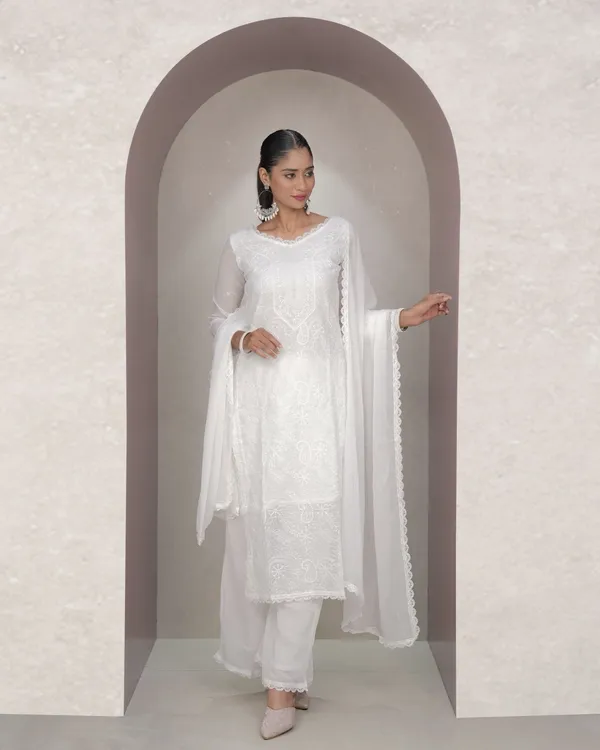 White_Georgette_Chikankari_embroidery_3_pcs_suit_For_Women