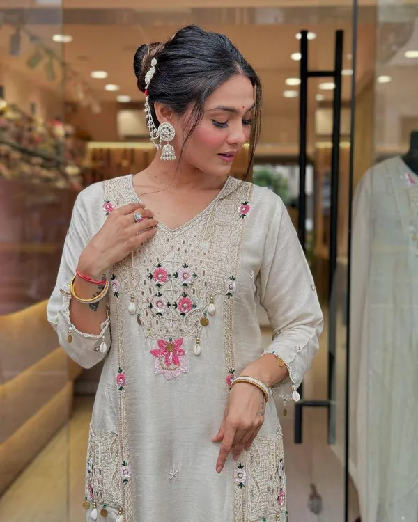 White_Rayon_Embroidered_&_Sequence_Work_Kurta_Pant_&_Dupatta_For_Women
