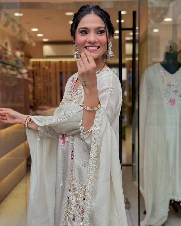 White_Rayon_Embroidered_&_Sequence_Work_Kurta_Pant_&_Dupatta_For_Women
