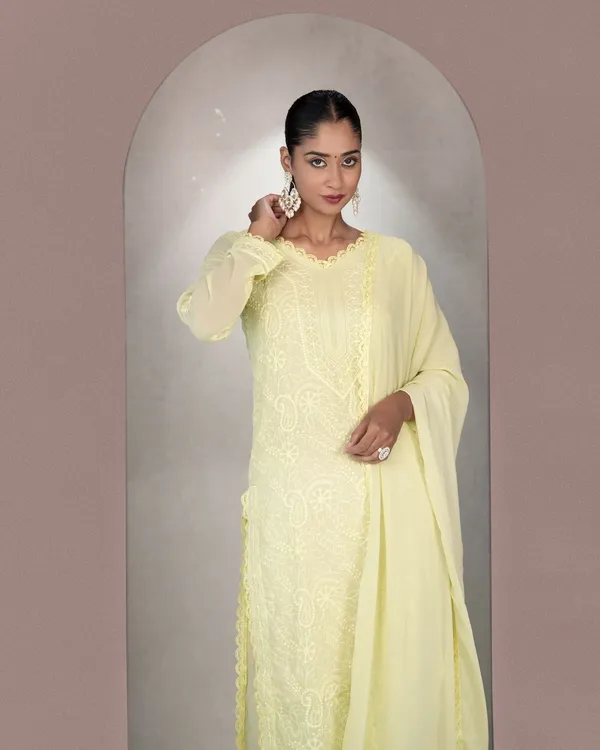 Yellow_Georgette_Chikankari_embroidery_3_pcs_suit_For_Women