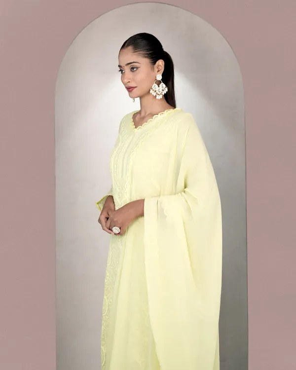 Yellow_Georgette_Chikankari_embroidery_3_pcs_suit_For_Women